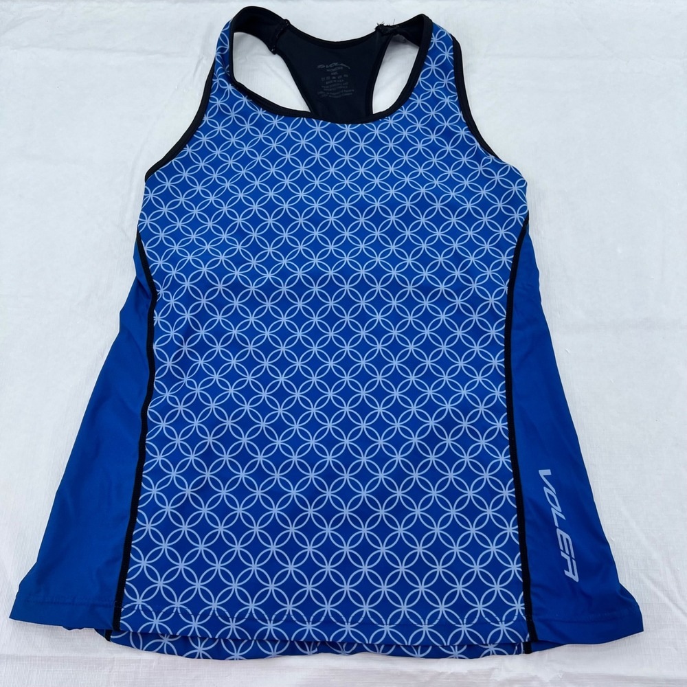 Voler Womens Small Blue Geometric Cycling Tank Top Racerback Shelf Bra‎ Pockets
